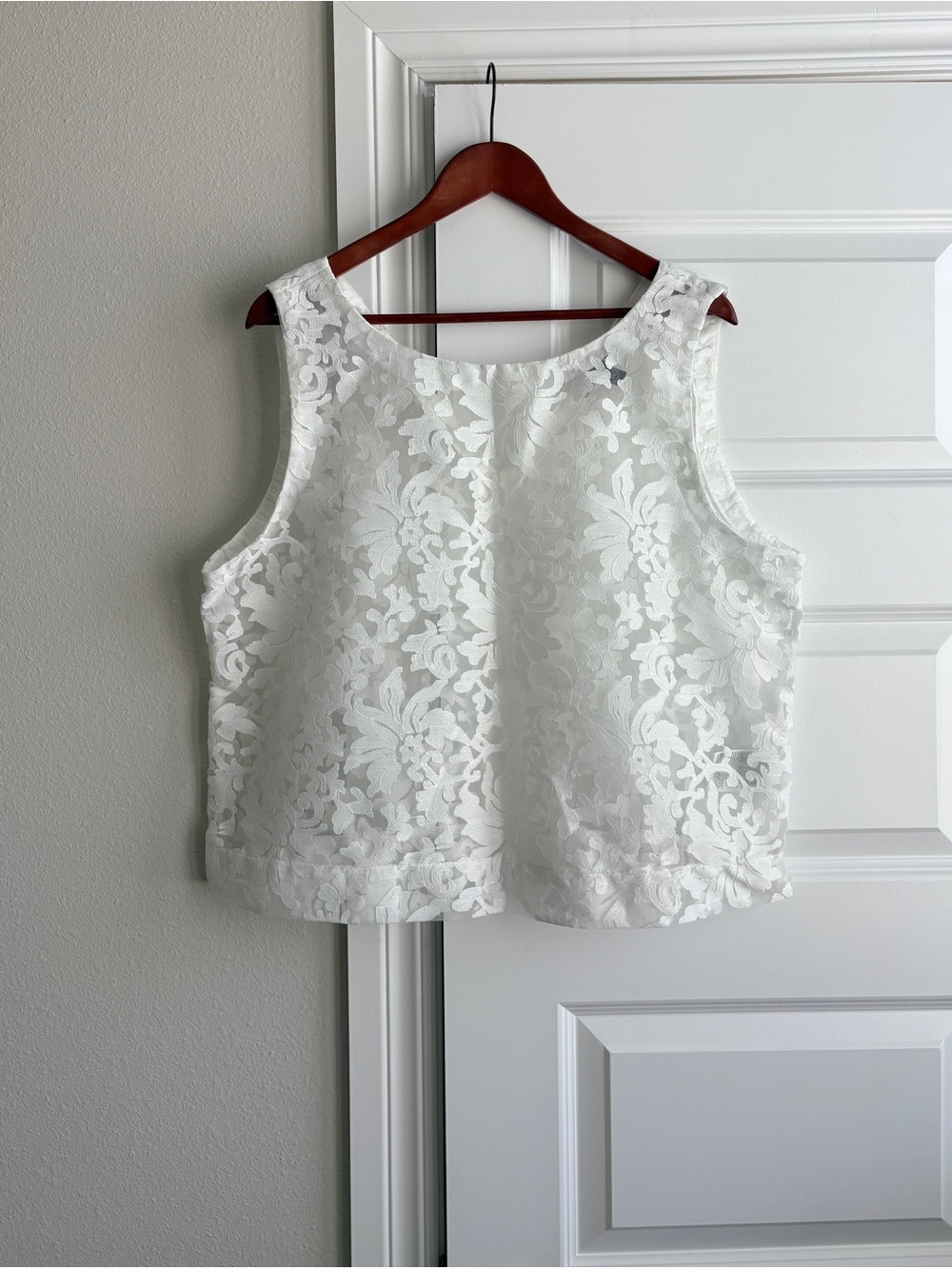 Banana Republic White Sheer Floral Embroidered Organza Top XL